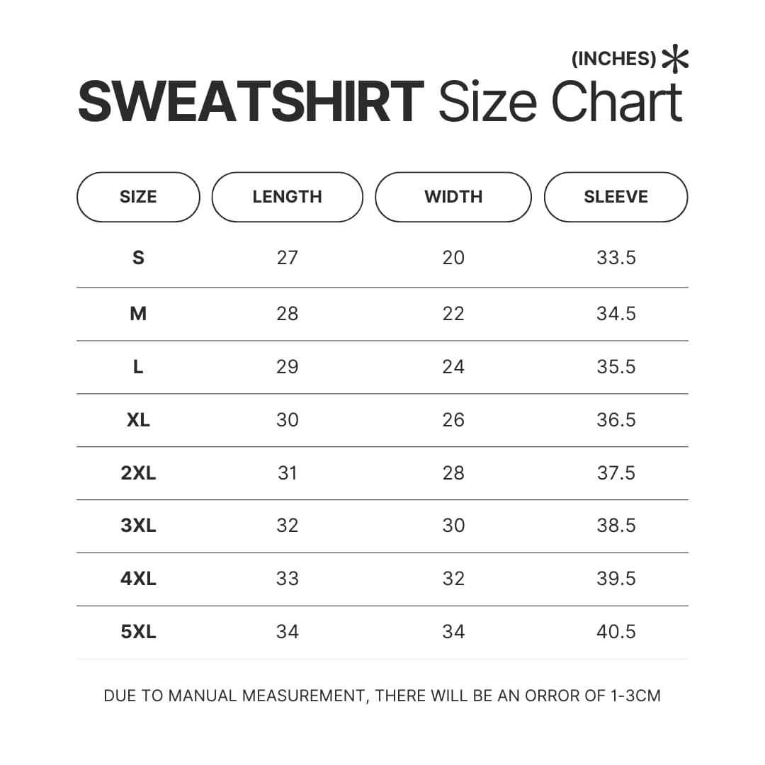 Sweatshirt Size Chart - Re:Zero Merch